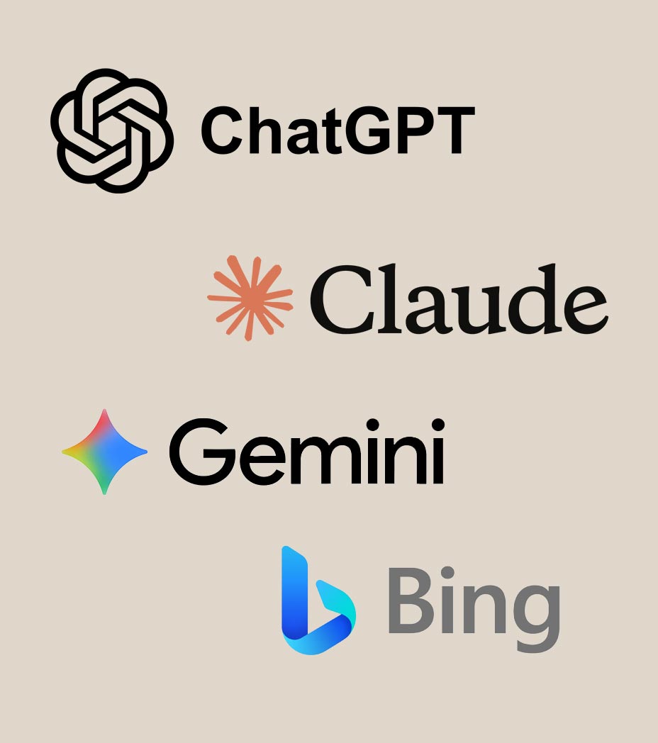 Logo of ChatGPT, Claude, Gemini, and Bing Chat