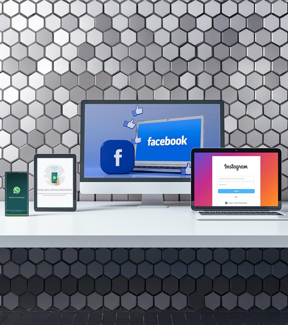 Devices with social media pages on them